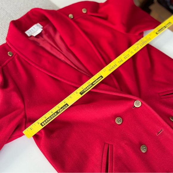 Vintage Michelle Stuart Cardinal Red Double Breast Shawl Collar Wool Trench Coat - Picture 9 of 16